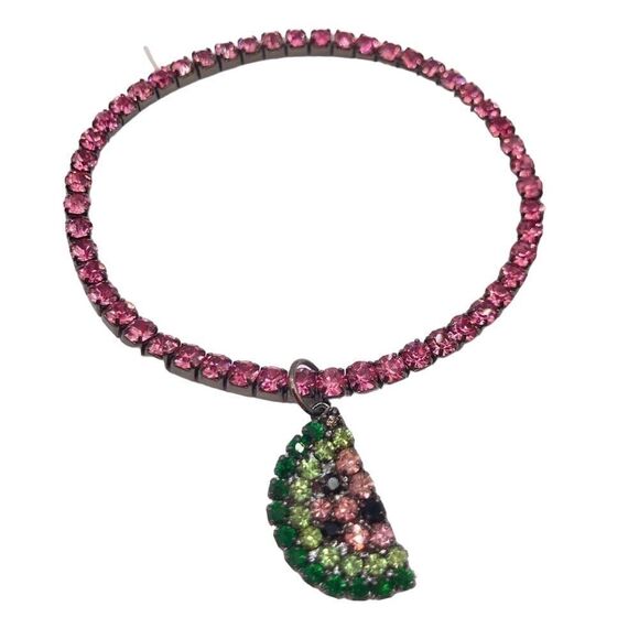 Pink Watermelon Charm Rhinestone Stretch Bracelet - Picture 2 of 3